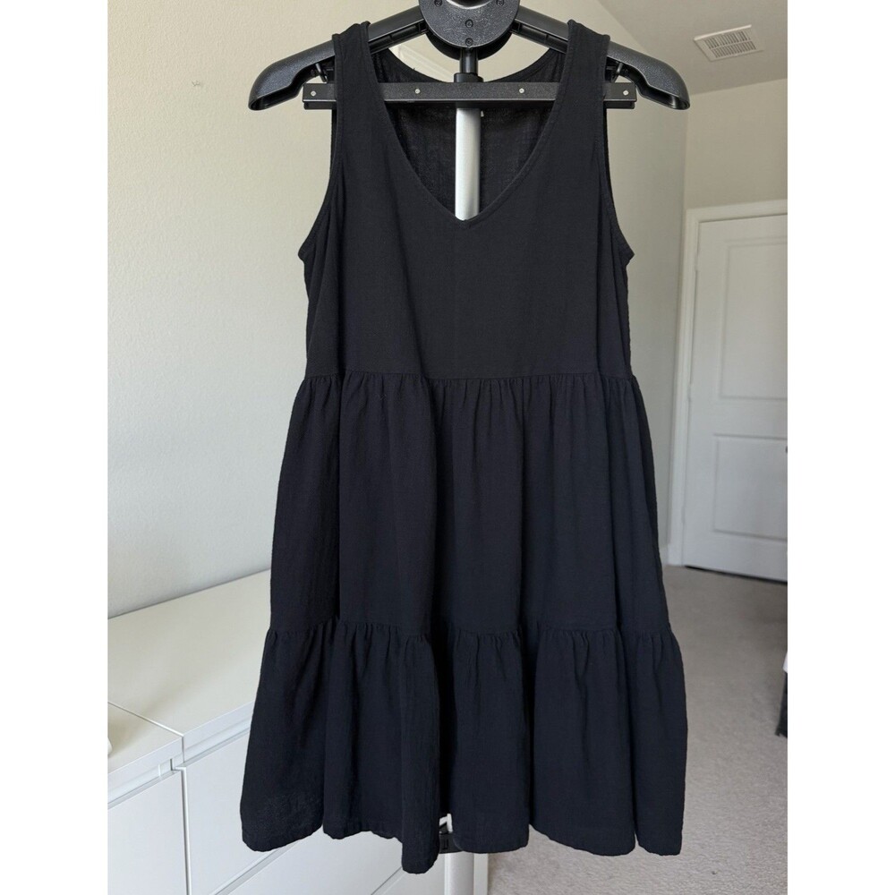 a.n.a Sundress Size M Black Tiered Boho Summer Dress With Pockets Beach Cover